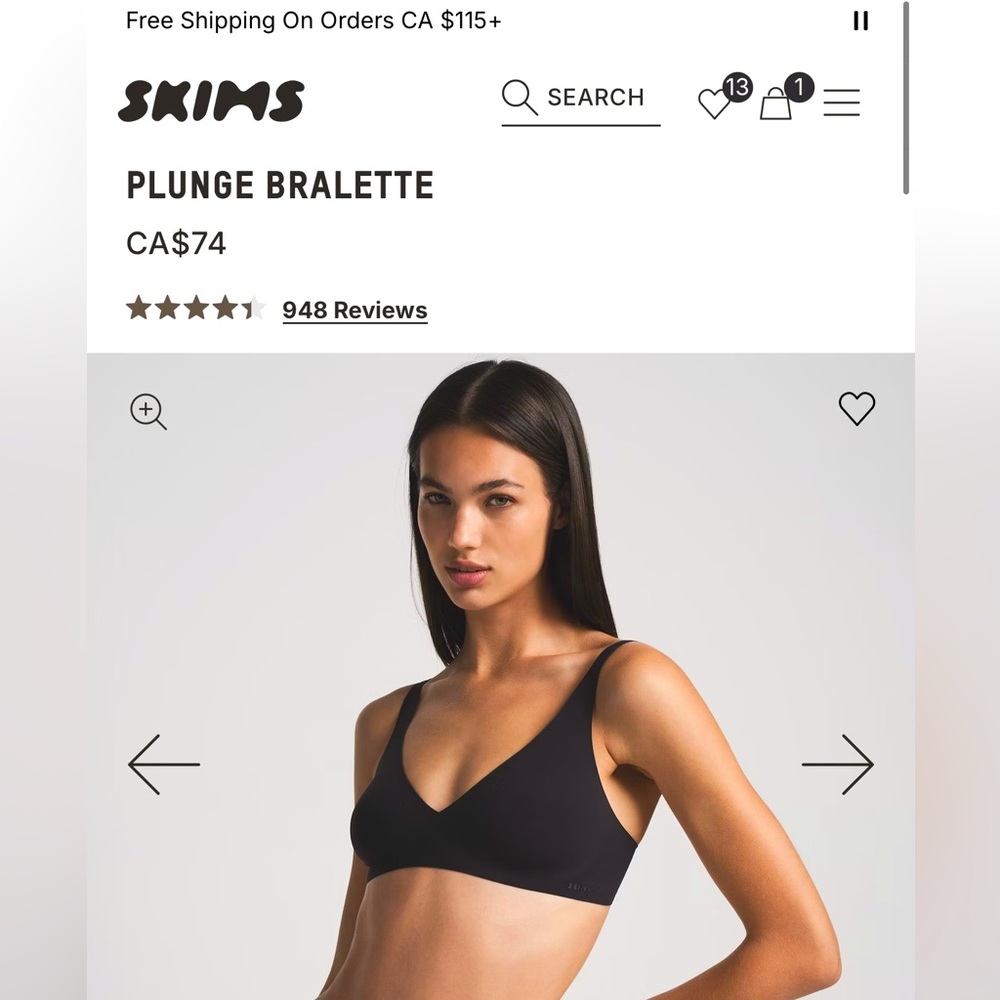 SKIMS Classic Black Plunge Bralette